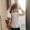 Korean Age-reducing White Polka Dot Doll Collar Shirt Women's Spring and Autumn Design Hem Lace Shirt Long-sleeved Top