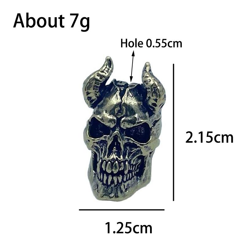 Brass Horned Skull Head Knife Bead Punk Edc Outdoor Diy Paracord Woven Lanyard Pendant Retro Umbrella Rope Bracelets Accessories