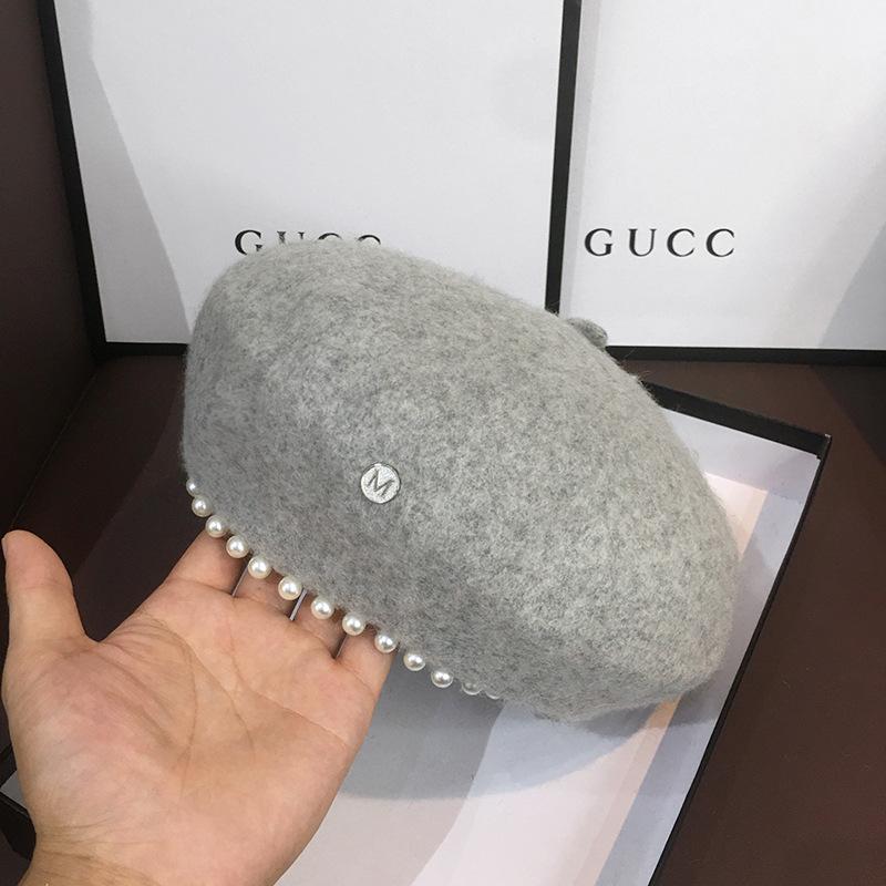 Fashion Autumn Woolen Pearl Star Anise Beret Women'S Retro Literary Temperament Painter Hat Winter Warm Girls Casual Cap