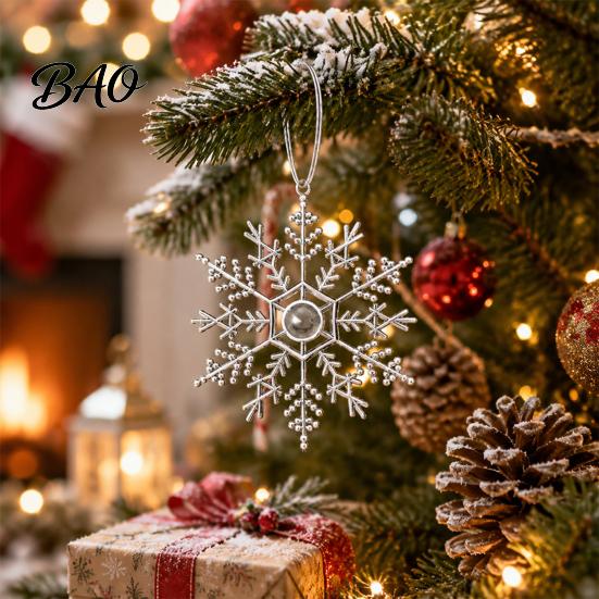Holiday Party Hanging Decor for Tree 3Pcs Christmas Snowflakes Ornaments, 10cm Glitter Plastic Snowflake Multi Color Ornaments Decorations Winter