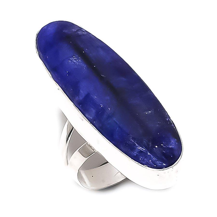 Natural Blue Jade Gemstone Handmade 925 Sterling Silver Jewelry Ring Size 8 ETC-14116