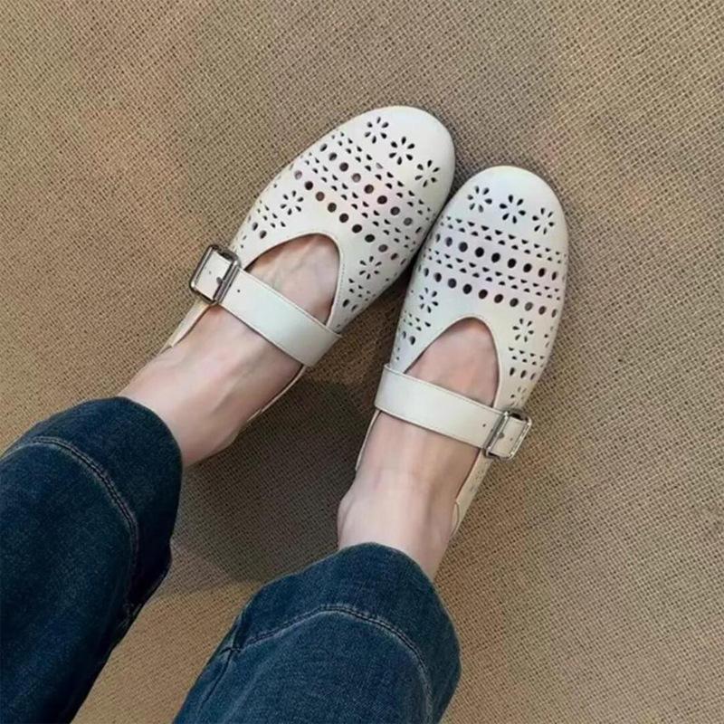 Scarpe Mary Jane da Donna in Vera Pelle Traforate Piatte Casual da Donna Morbide Comode Eleganti per Ufficio Abito Festa Nero Bianco