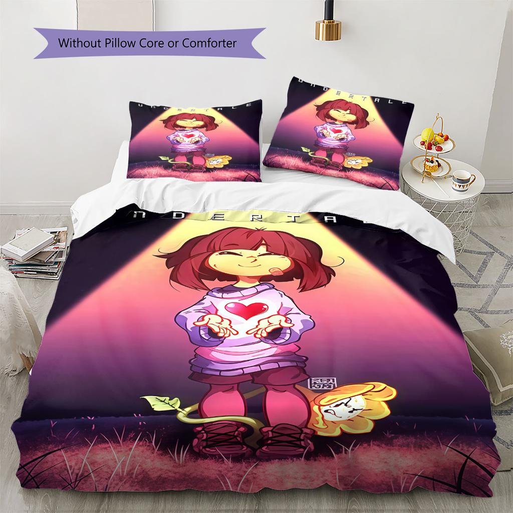 Deltarune Dark Tale Bedding Quilt Set Quilt Cover Pillowcase Home Decoration Birthday Gift (1 * Duvet Cover + 2 * Pillowcase, Without Core)