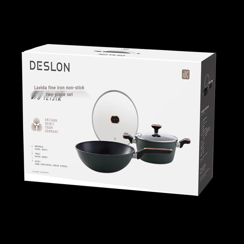 DESLON Langyi Refined Iron Non-stick Wok 2-Piece Set