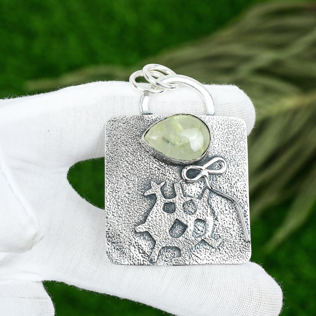 Friendship Day Sale Natural Prehnite 925 Sterling Silver Mother Bezel Pendant