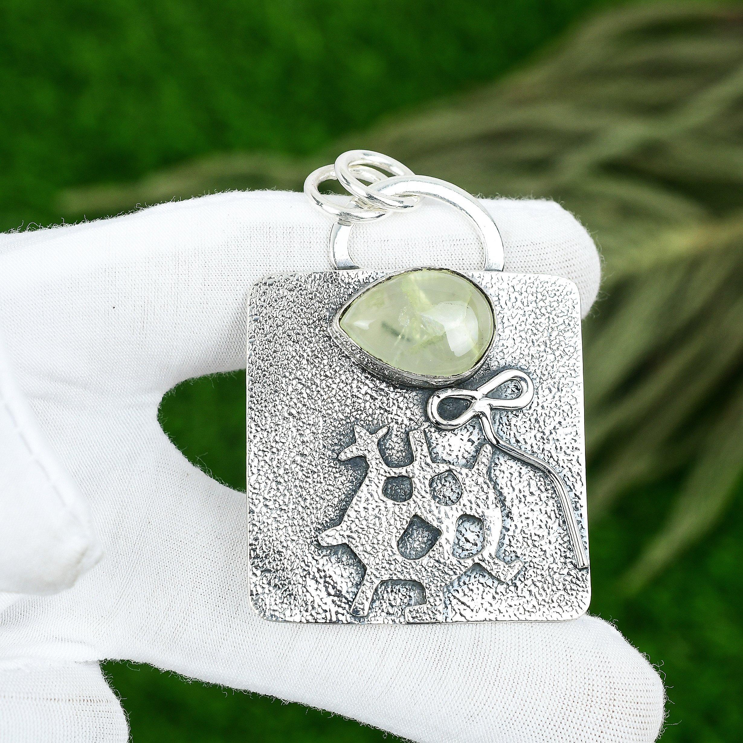 Friendship Day Sale Natural Prehnite 925 Sterling Silver Mother Bezel Pendant