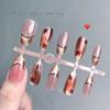 10 Pcs Brown Maple Leaf Square Press On Nails Reusable Full Cover Fake Nail Tips Simple Art Design