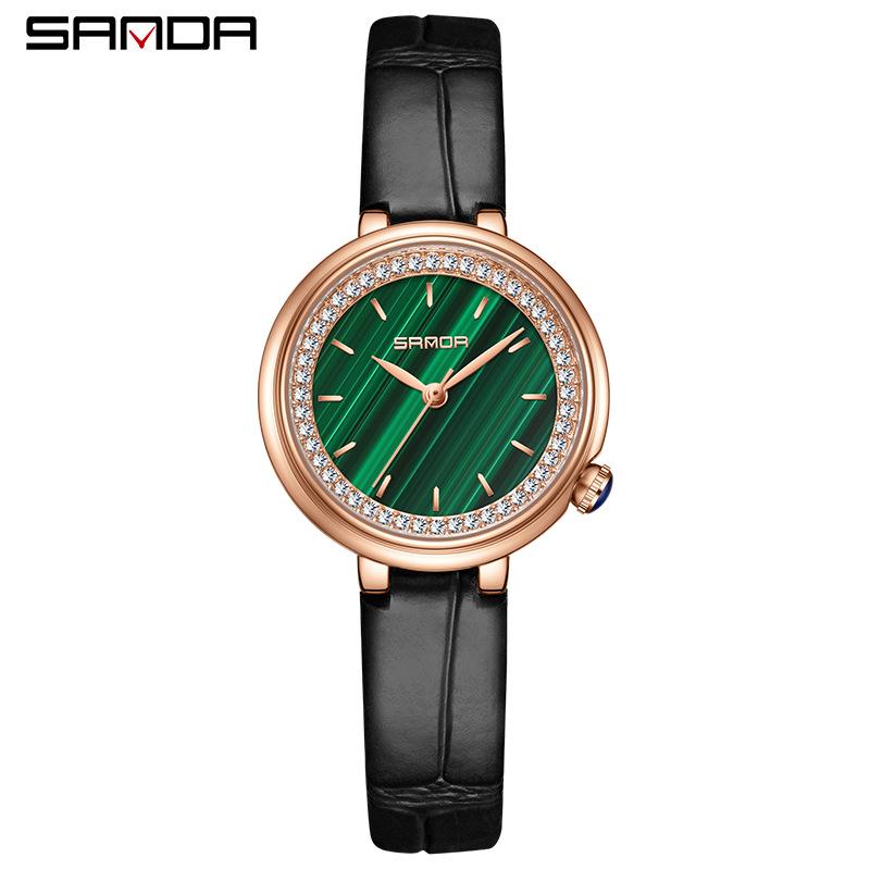 Women s Sanda Round Quartz Wristwatch - Elegant, Diamond-Accented, Light Luxury, Waterproof.