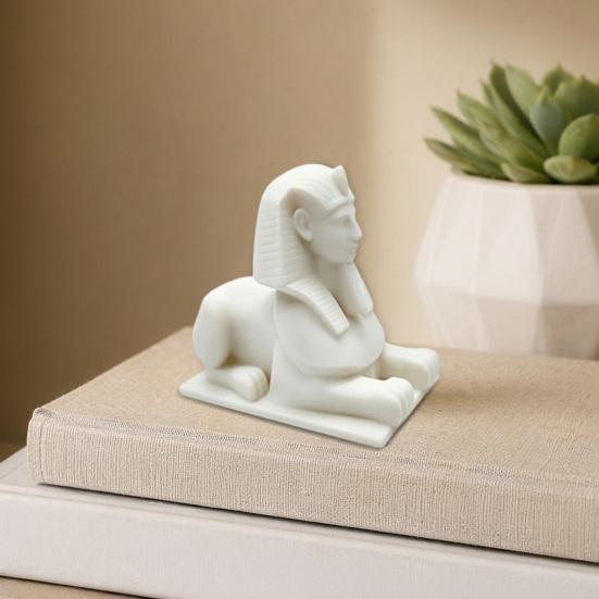 3D Printed Egyptian Sphinx Statue, White Lion Figurine for Desk, Ancient Egypt Home Decor for Shelf, Mythical Gift for History Buffs