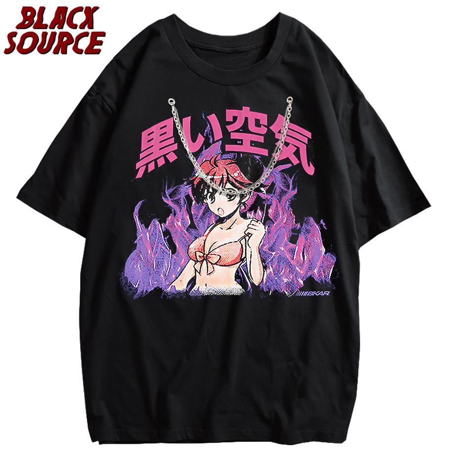 

Men Hip Hop T Shirt Streetwear Japanese Cartoon Sexy Girl Tshirt Harajuku HipHop Oversize Tshirt Anime Cotton Tops Tees M
