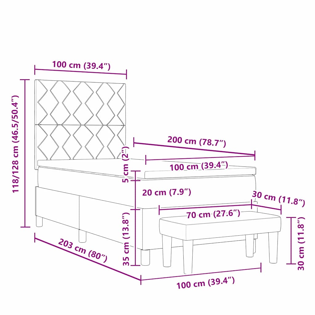 Box Spring Bed with Cushions Black 200 x 100 cm Fabric