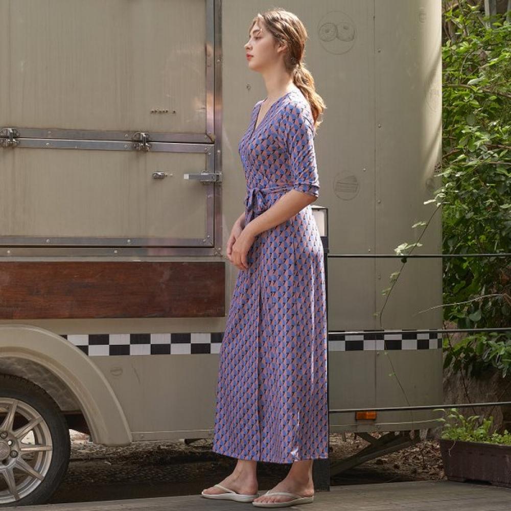 Lipbbam 3 4 Sleeve Maxi Long Wrap Dress Ldm10dk01