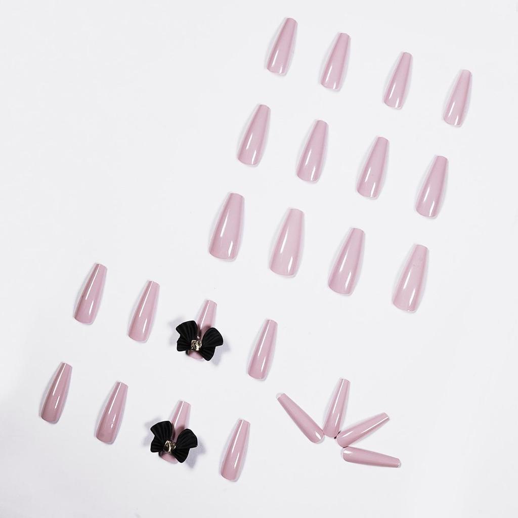 Long Taro Purple Bow Ballet Wearable Fake Nails with Removable Art Stickers