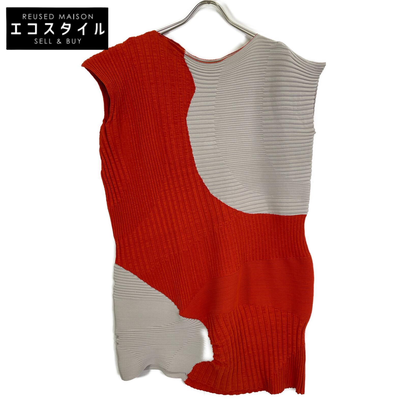 

ISSEY MIYAKE Orange x Grey IM23KH253 Wool Blend Pleated Sleeveless One Piece dress 2 Orange x grayUsed