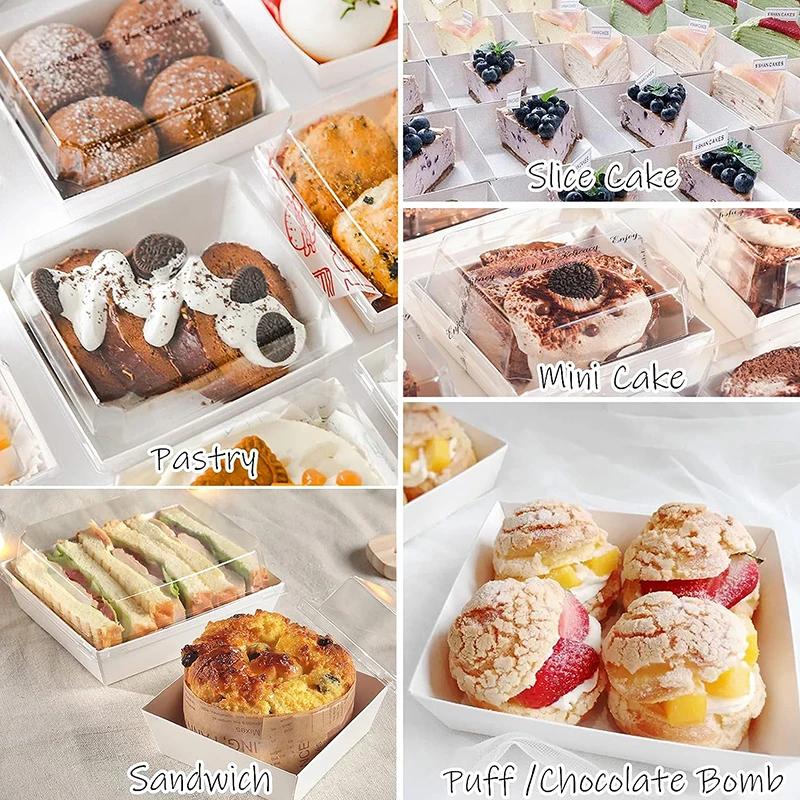 10-30pcs Dessert Boxes With Clear Lids Cookies Macaron Kraft Paper Box Sandwich Cake Boxes Cupcake Container Box for Party Decor