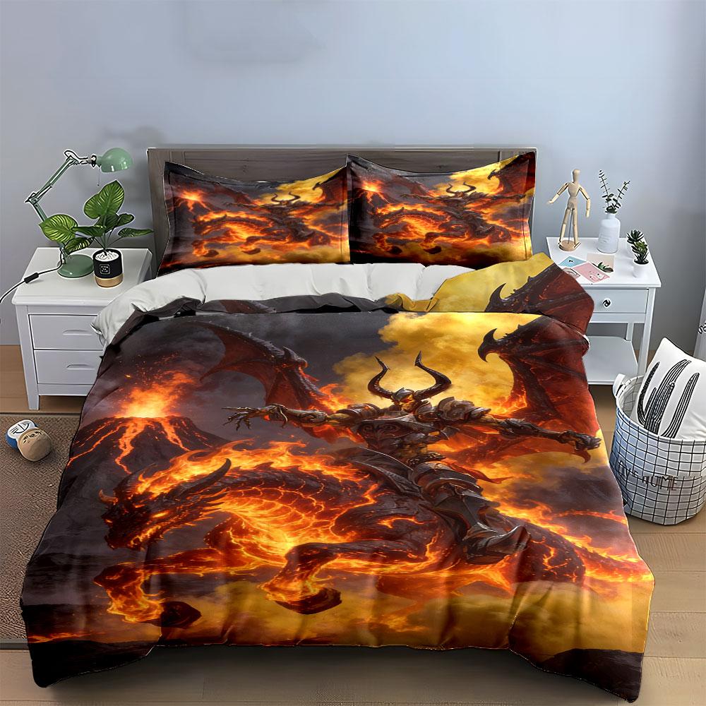Fiery dragon and warrior. Bedding sets Duvet cover sets Duvet covers Pillowcases(1 * Duvet Cover 2 * Pillowcases without duvet insert)