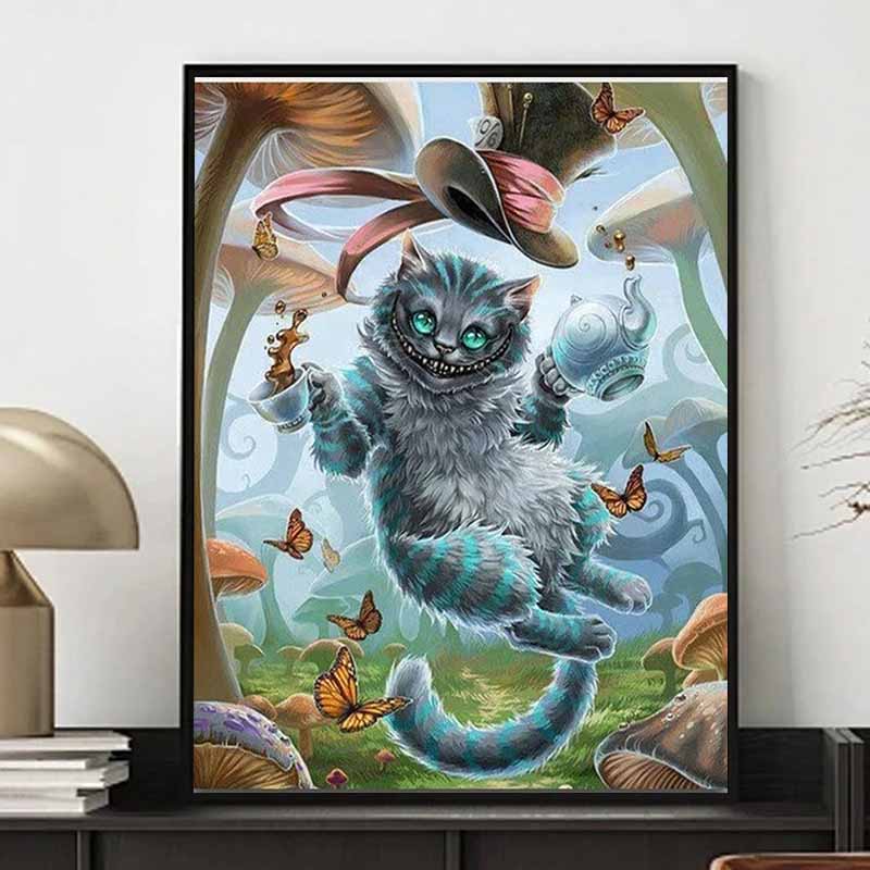 Disney Diamond Painting Alice in Wonderland Cheshire Cat Fantasy Illustration Wall Decoration Embroidery Full Diamond CrossStitchDIYGiftHomeDecoration