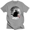 Fashion What Cat Full Moon T Shirts Men Short Sleeved Funny Halloween Black Tshirt Murderous Cat With Knife T-shirt Graphic Tee