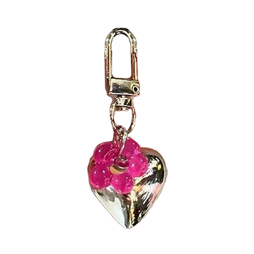 Sweet Colorful Flower Heart Keychain Pendant Lovely Hangings Decorations Keyring Charm for Purse Bag Backpack Handbag
