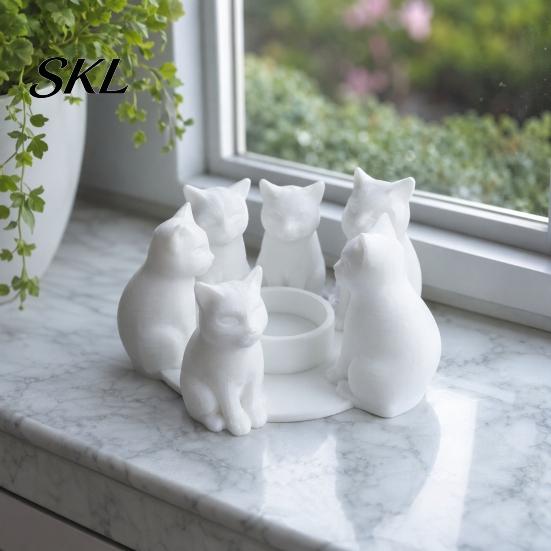 Modern Cat Desktop Accessory 3D Printed Candle Holder, Matte Sanding Aesthetic Decor, Integrated Showcase Display Smooth Curved Sculpture, Home