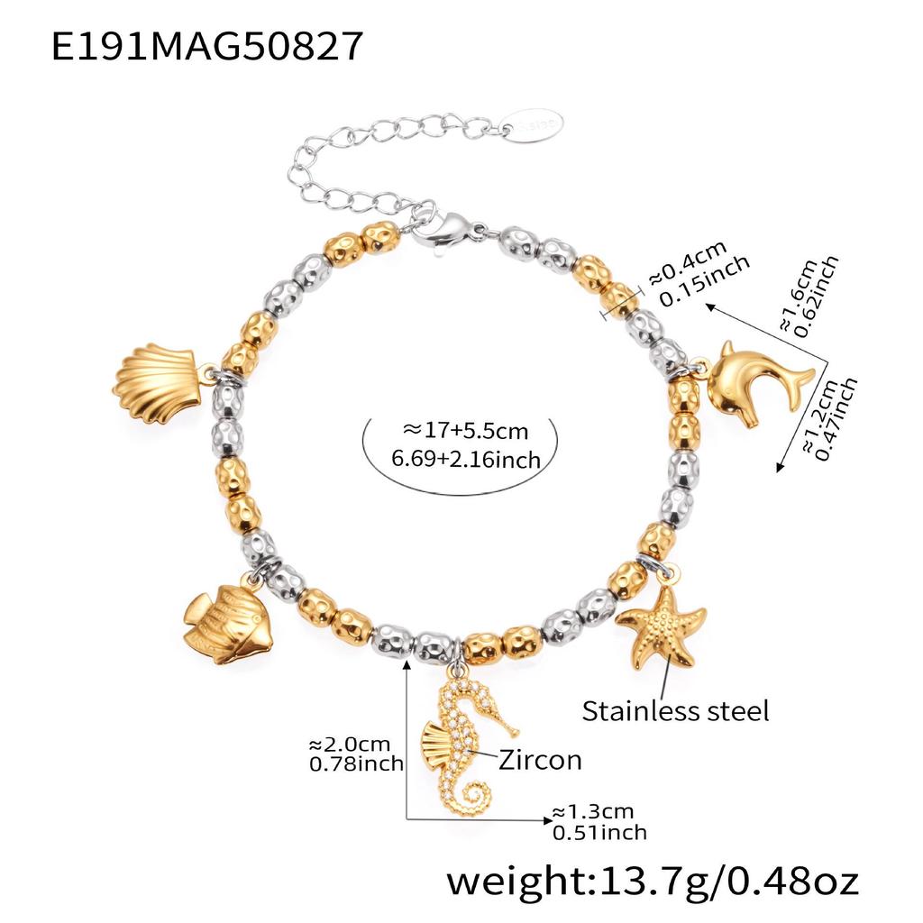 Qiong Yao Ocean DIY Beaded Bracelet Set: Starfish Shell 5A Zirconium Stainless Steel Ornament