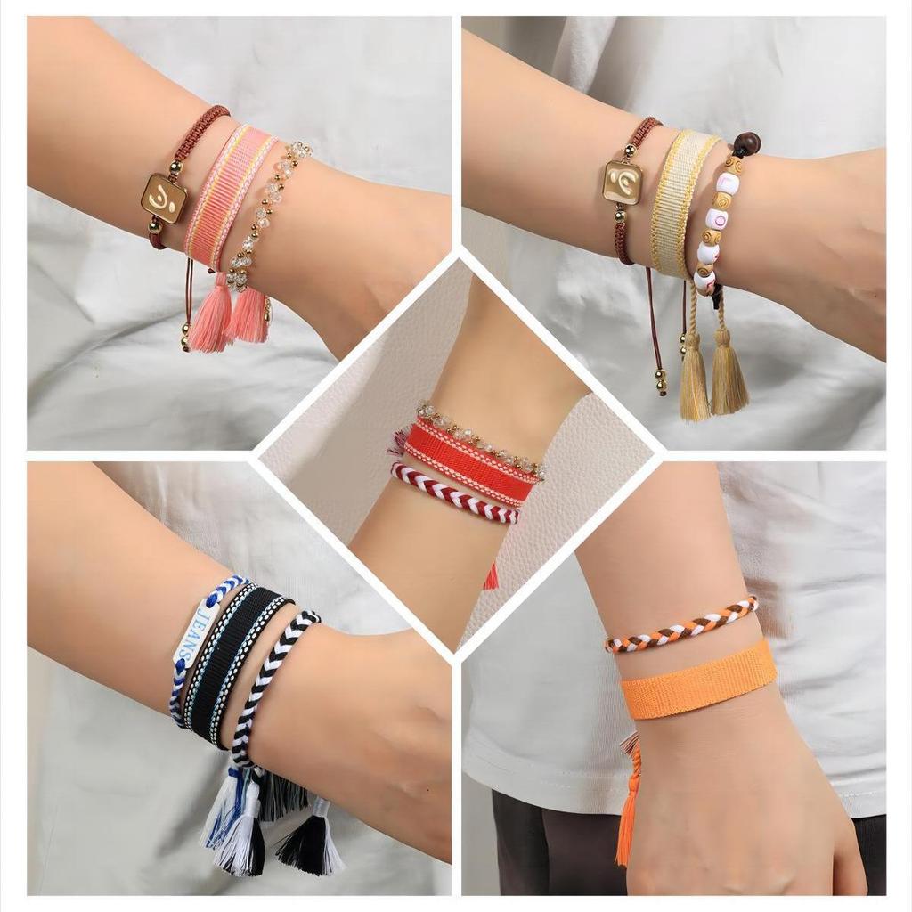 Embroiderable Polyester Cotton Letter Tassel Bracelet for Women – 1.5cm Woven Wristband