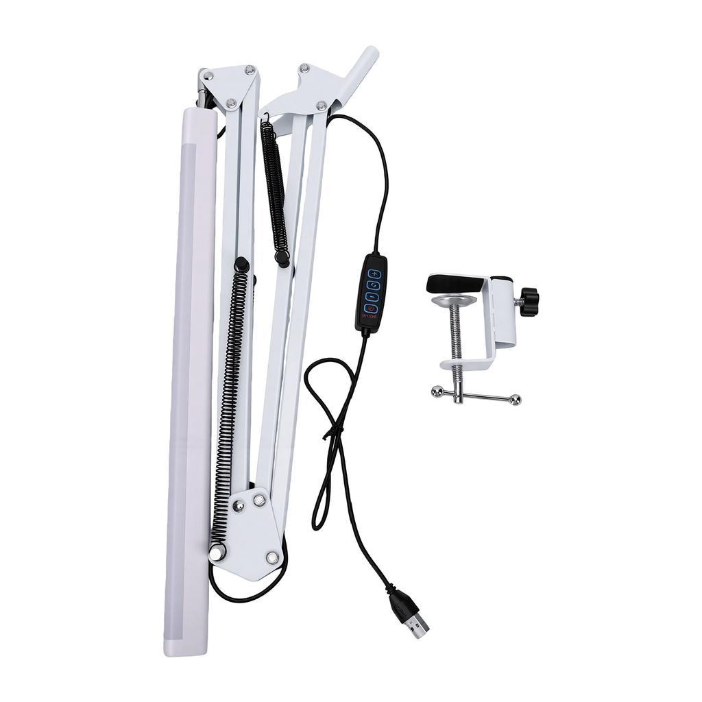 LED Swing Arm Desk Lamp Eye Care Foldable   Three Color Temperatures Clamp Desk Lamp for   White