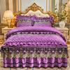 Quilted Velvet Duvet Cover Set Double Bed 220x240 King Size Embroidery Lace Luxury Quilt Cover Solid 2 Pillowcases Soft