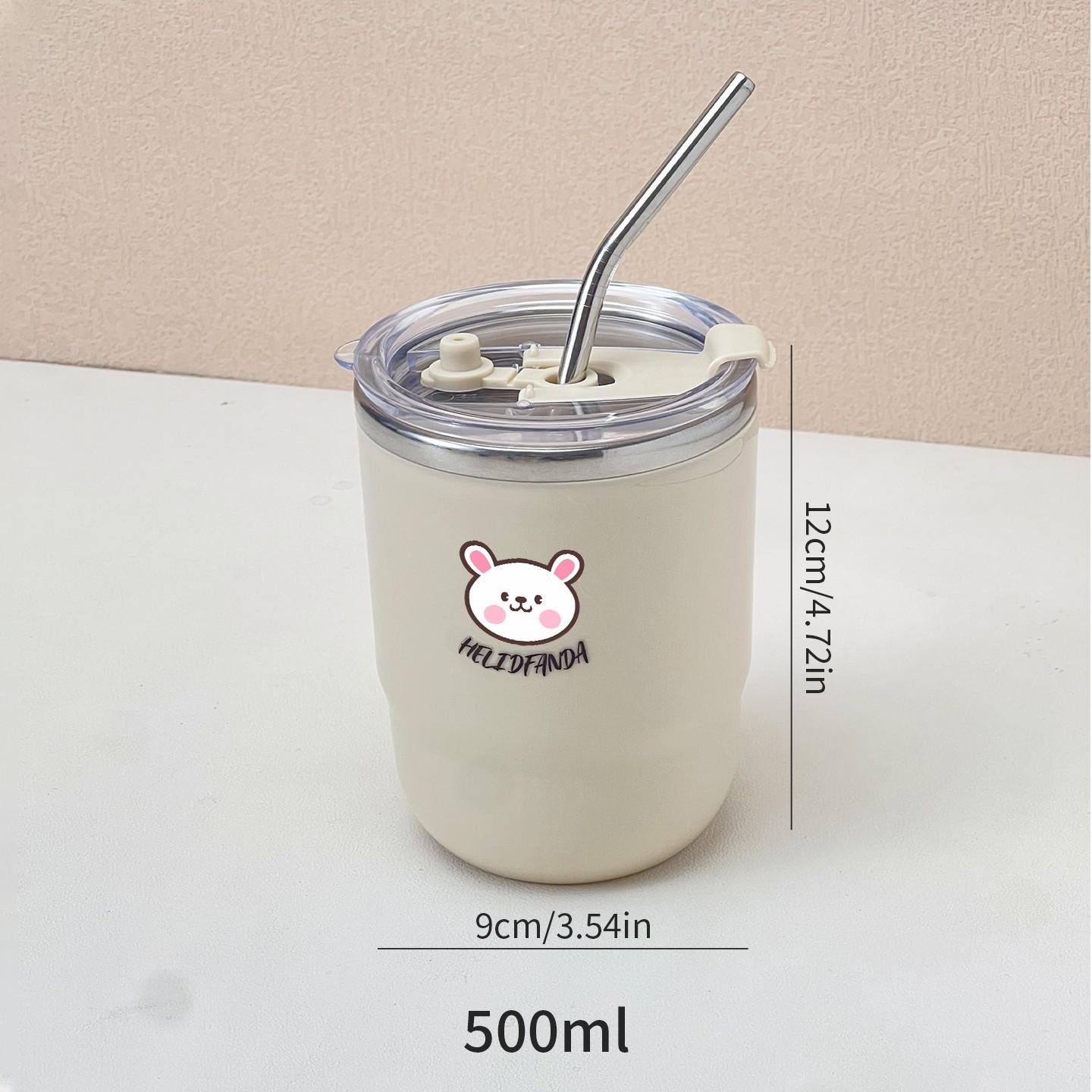 500ml Double-Layer Water Cup Tumbler 304 Stainless Steel Insulated Milk Coffee Mug Portable Large Capacity Sealed Cup With Straw