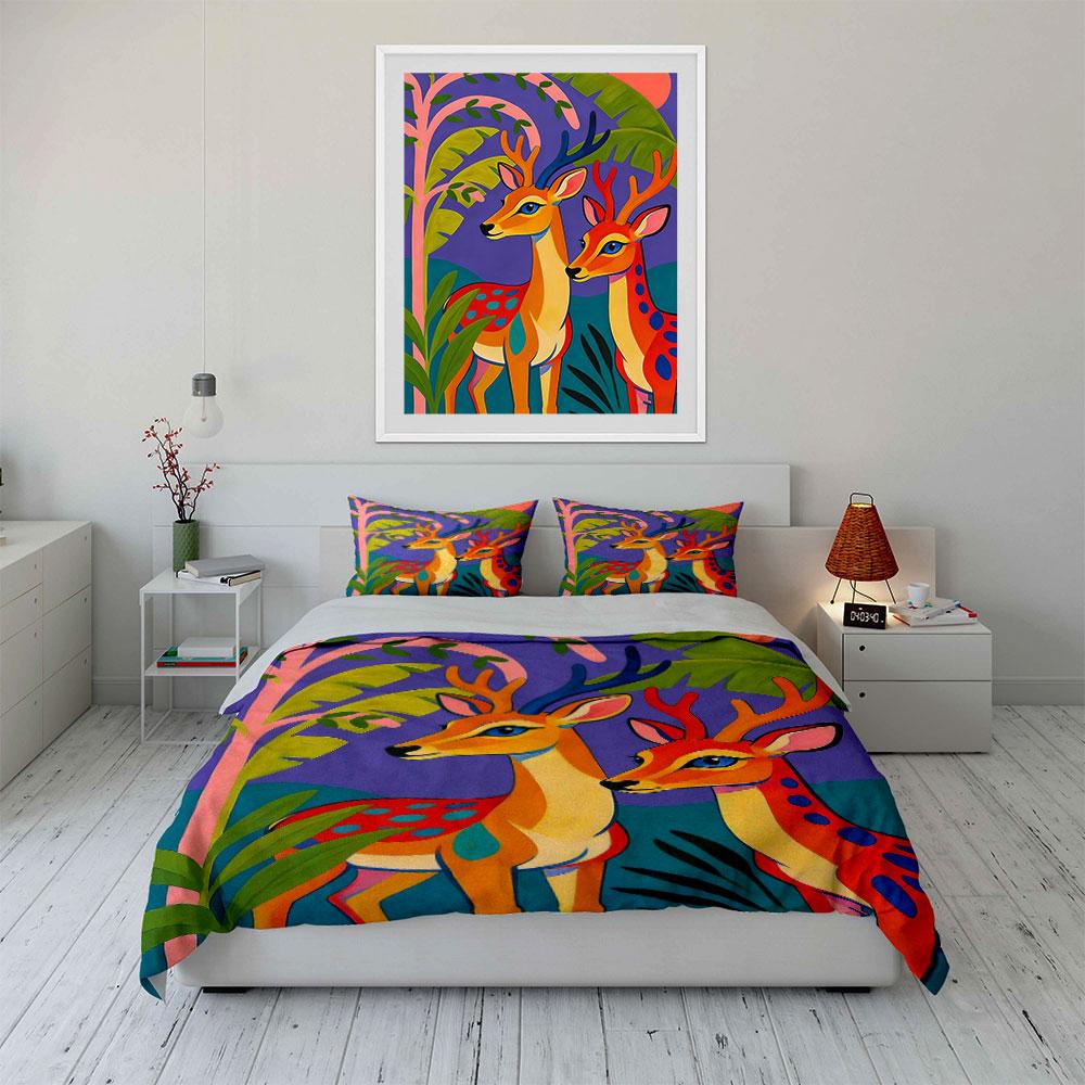 Colorful Deer and Foliage. Bedding Sets Duvet Cover Sets Duvet Covers Pillowcases(1 * Duvet Cover 2 * Pillowcases, Without Duvet Insert)