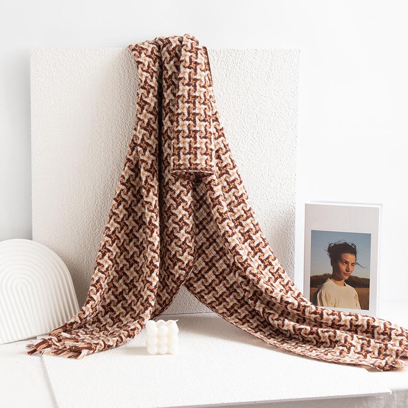 Autumn and Winter New Thickened Plaid Sheep Wool Cashmere Feel Scarf Female Couple Fashion Scarf
