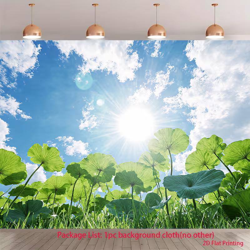 2D Fresh Green Lotus Pond Outdoor Natural Scenery Photography Backdrop Decor