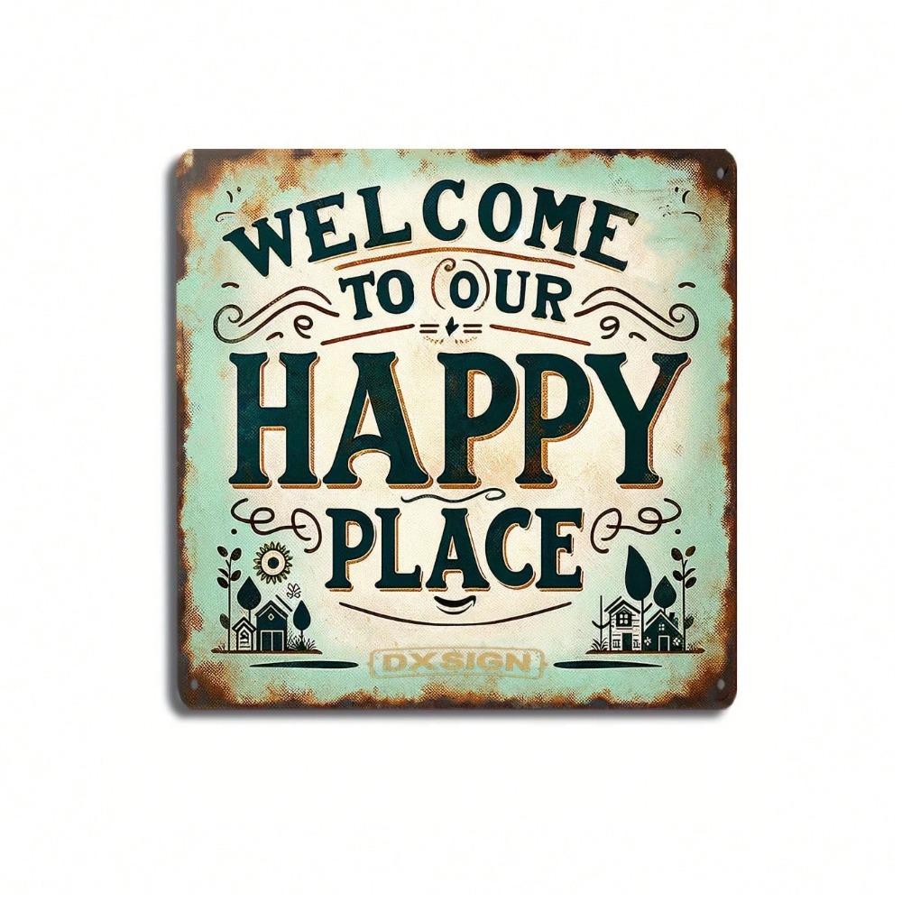 Rustic Metal Welcome Sign Aluminum Wall Art Vintage Decor for Home