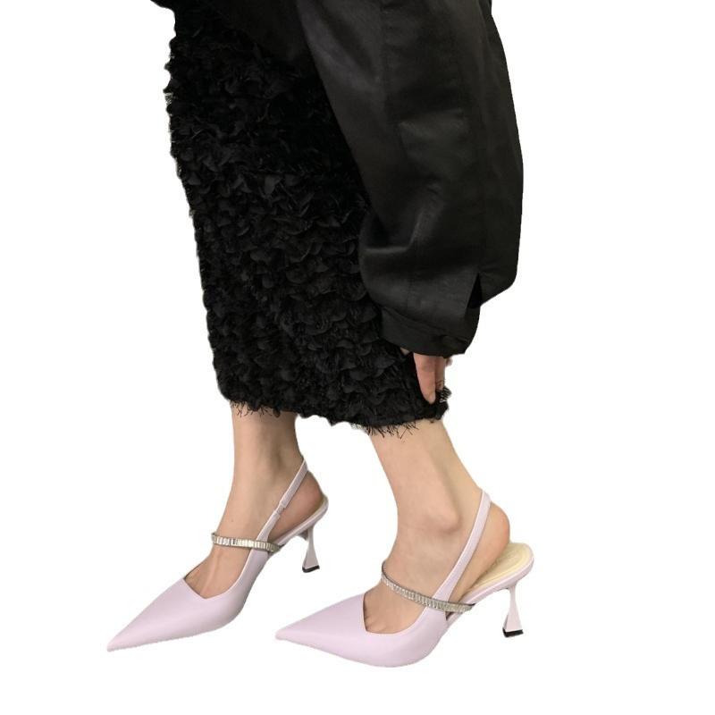 Beautiful Sandals with Skirt Black High Heels Evening Breeze Rhinestone Women's Shoes 2025 Spring French Mary Jane Shoes Single Shoes