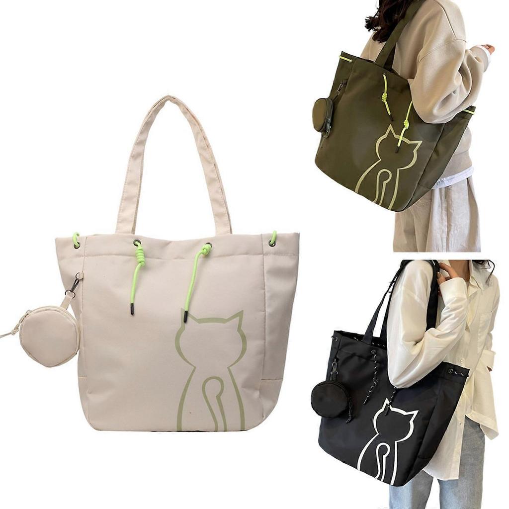 Womens Bag Large Capacity Shoulder Bag Canvas Handbags Cat Print Shopping Bag Student School Bag for Daily Travel Dating Green