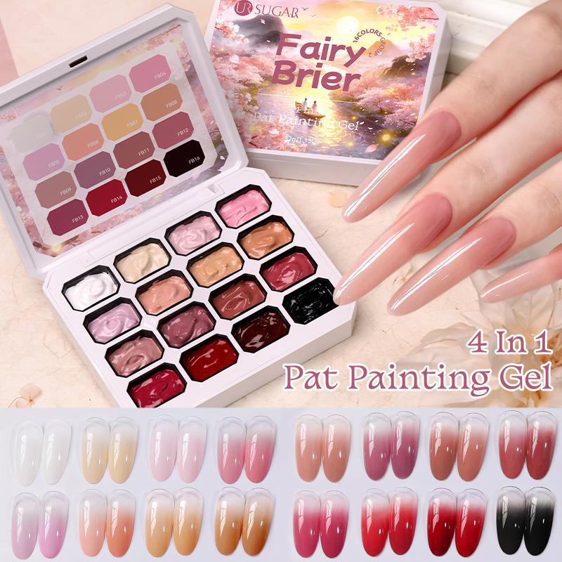 UR SUGAR 4 en 1 16 Couleurs Gel Pat Peinture Pour Dégradé Tamponnage Dessin Motif Palette de Gel Pat Pat Painting UV/LED
