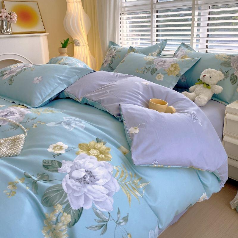 Thickened Pure Abraded Four-piece Set, Single Double Skin-friendly Twill Bed Sheet, Quilt Cover, Dormitory Three-piece Set, Bedding
