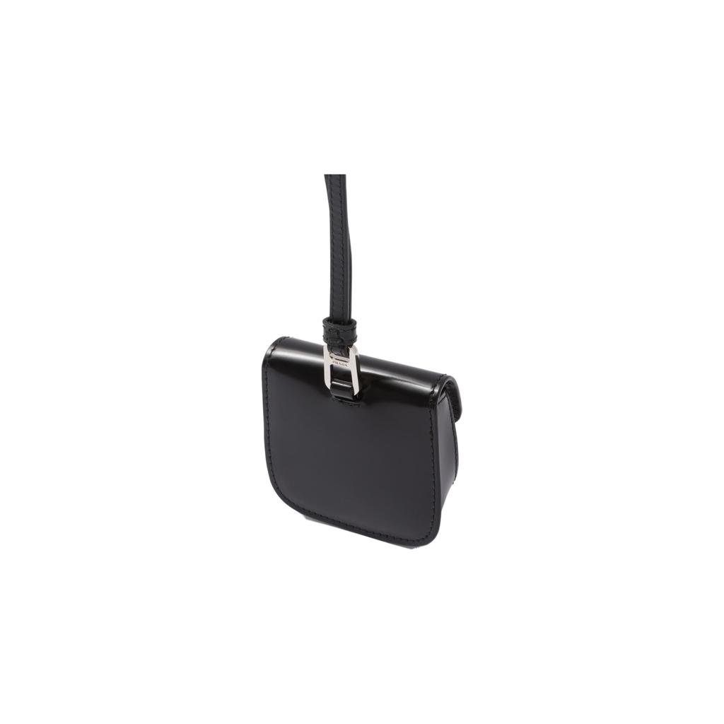 Prada Enamel Triangle Logo Magnetic Closure Leather Headphone Case Women Accessories Black 1ZD018_ZO6_F0002