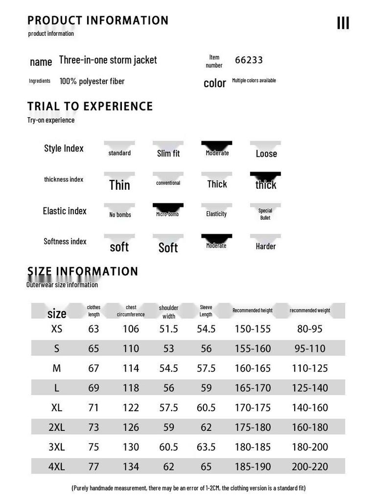 EASTERN CAMEL Unisex 3-in-1 Outdoor Windproof Warm Jacket