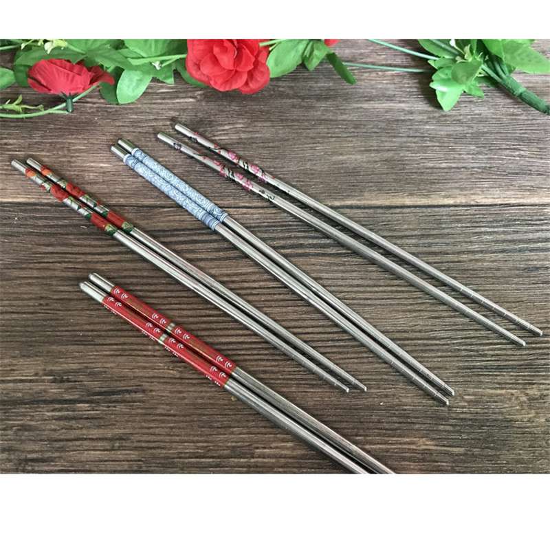 Palillos chinos 23 cm 1 par kinesiske bærbare spisepinner i rustfritt stål matpinner