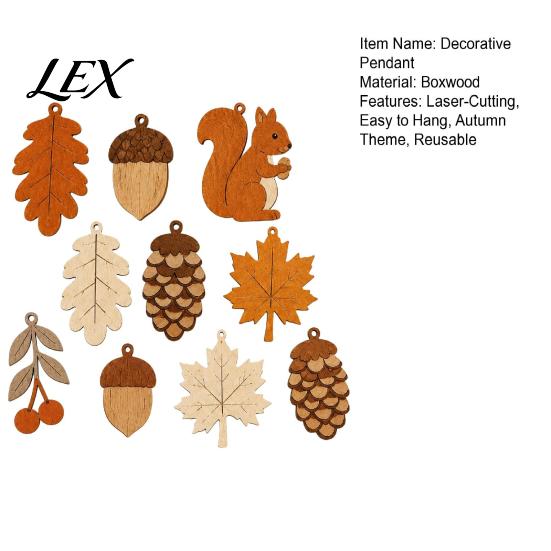 Indoor Outdoor Garden Decor Fall Wooden Garland Decor, Rustic Autumn Hanging Ornament with Squirrel Natural Wood Craft Maple Leaf Pinecone,