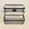 2-Tier Metal Fruit Basket with Banana Hooks, Durable Black Wire Storage Rack for Kitchen Countertop, Multi-Functional Storage