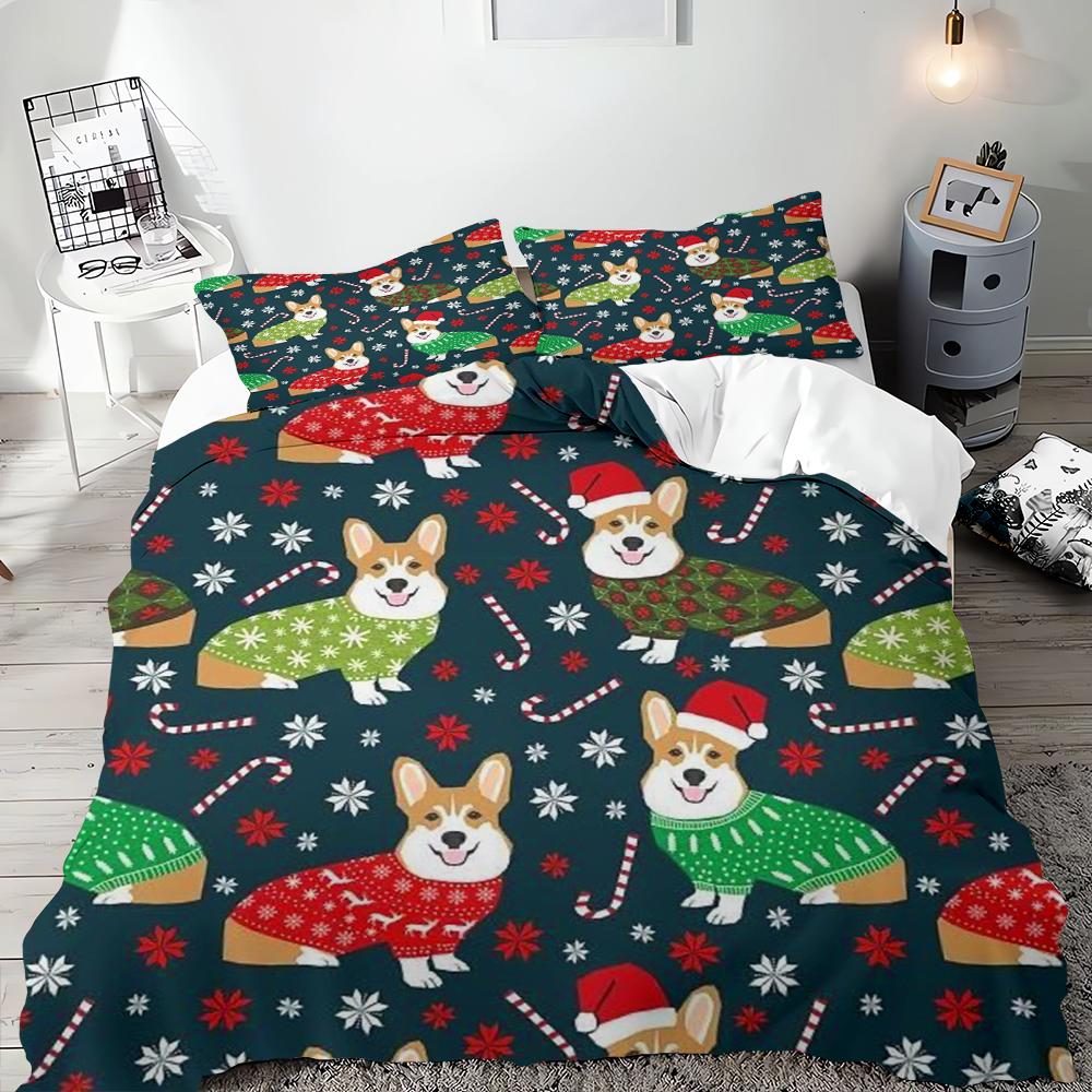 Christmas Duvet Cover Cartoon Santa Claus Christmas Tree Bedding Set for Children Teens Bedroom Decoration Queen King Full Size