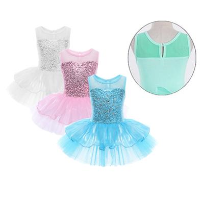 Kinder-Mädchen-Pailletten-Ballettkleid, Tanzkleidungskostüm mit Chiffon-Trikot, Gymnastik-Tanzkleid