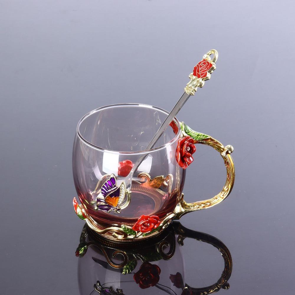 Heat-Resistant Coffee Cup Glass Tea Mug Teaware Enamel Flower Tea Cup  Gift