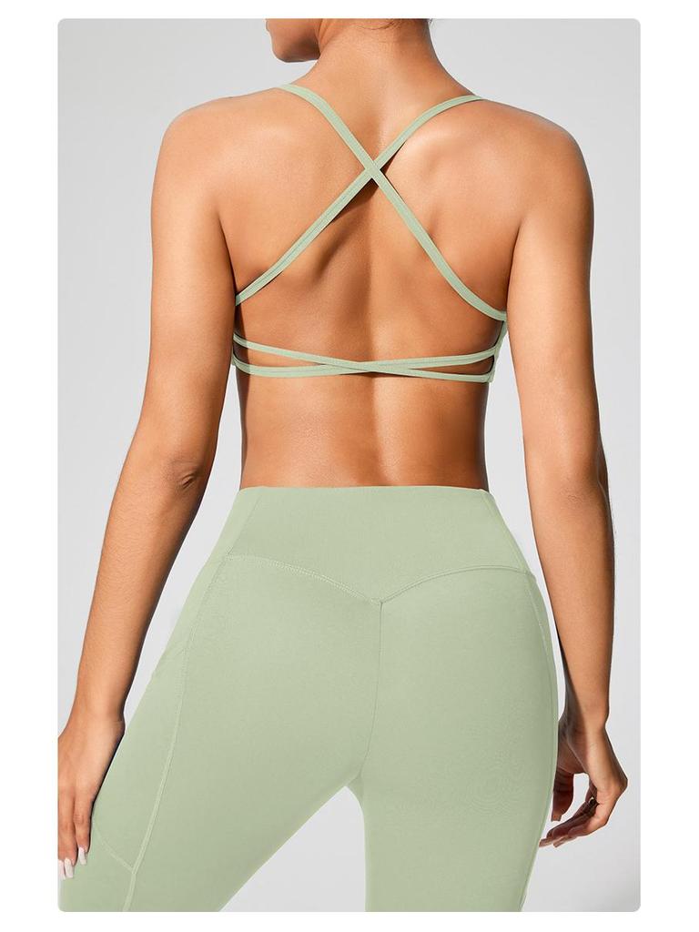 European & American Women's Yoga Clothes: Medium-Intensity Spaghetti Strap Sports Bra & Beautiful Back Camisole