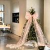 Glowing Pink/White Giant Bows Pendant for Christmas Tree Home Door Window Corridor Sparkly Organza Bowknot Hanging Decor Prop
