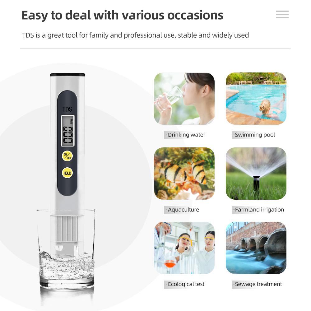 Portable TDS Meter LCD Digital Water Quality Tester 0-990PPM TDS Test Pen Water Purity Detector for Drinking Water Pool Aquarium