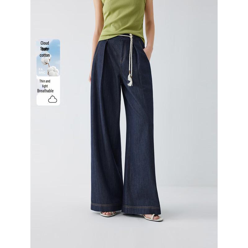 

ELLE Women s Contrast Drawstring Wide-Leg Linen Jeans L