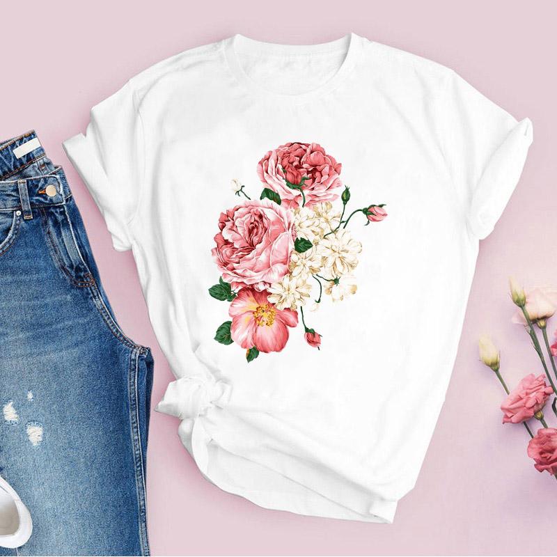 

Female T-Shirt Aesthetic Flower Graphic T Shirt Harajuku Fashion Tops Female Summer Short Sleeve Tee Shirt Women Oversize XXXL